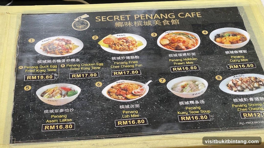SECRET PENANG CAFE Menu
