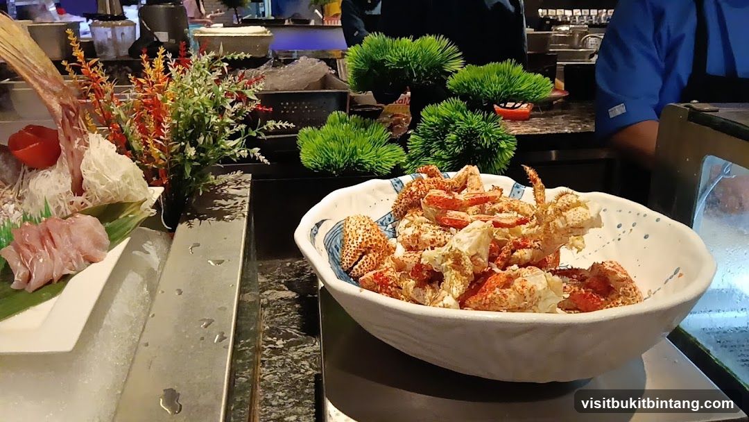 Buffet Display with Crab and Sashimi