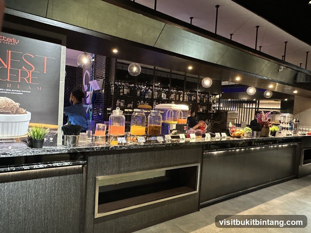 Buffet Bar with Drinks and Ice Cream Display
