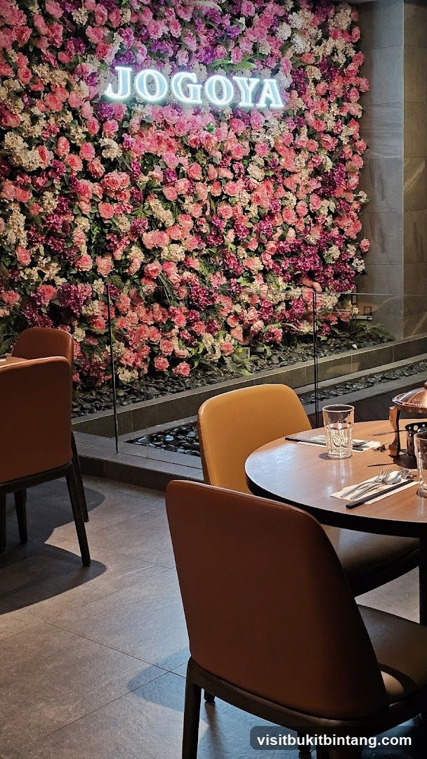 Restaurant Interior with Floral Wall