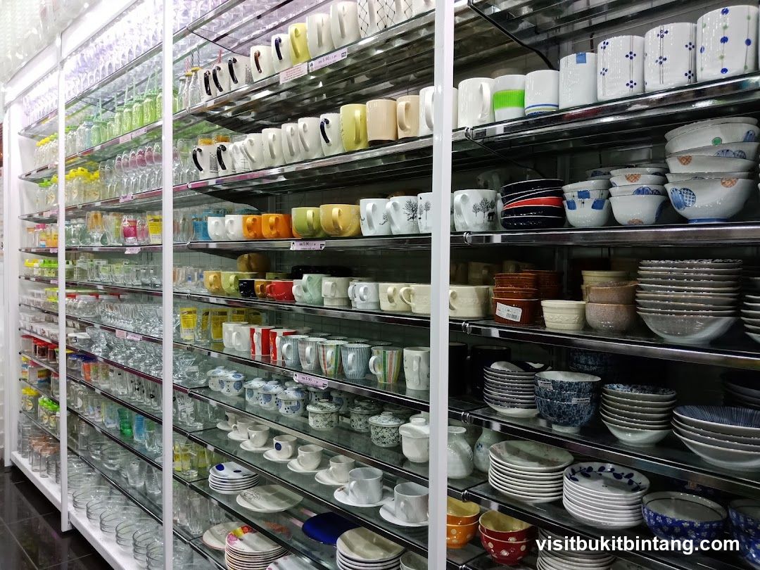 Shelves stocked with kitchenware