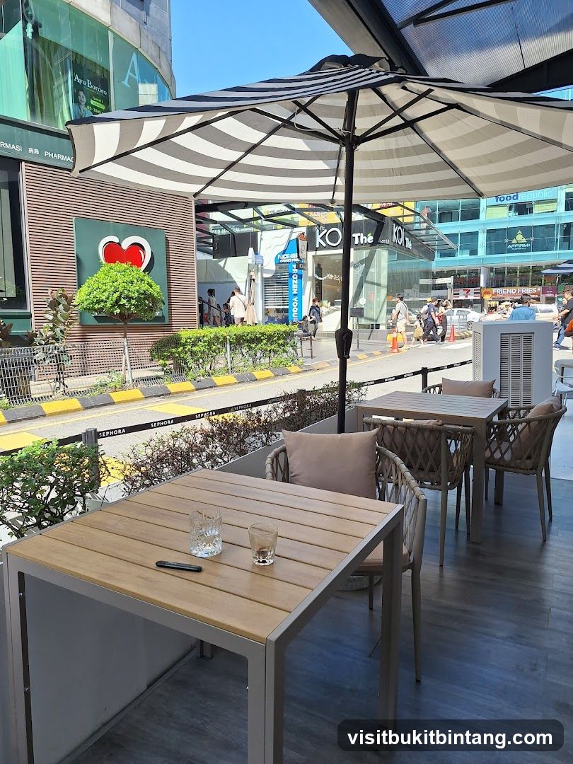 Outdoor Seating Area with Striped Umbrella