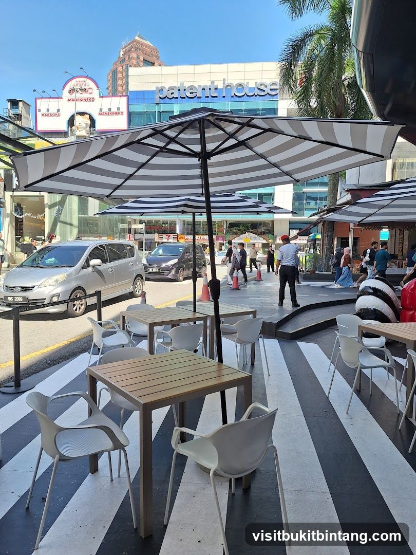 Outdoor Seating Area with Striped Umbrellas