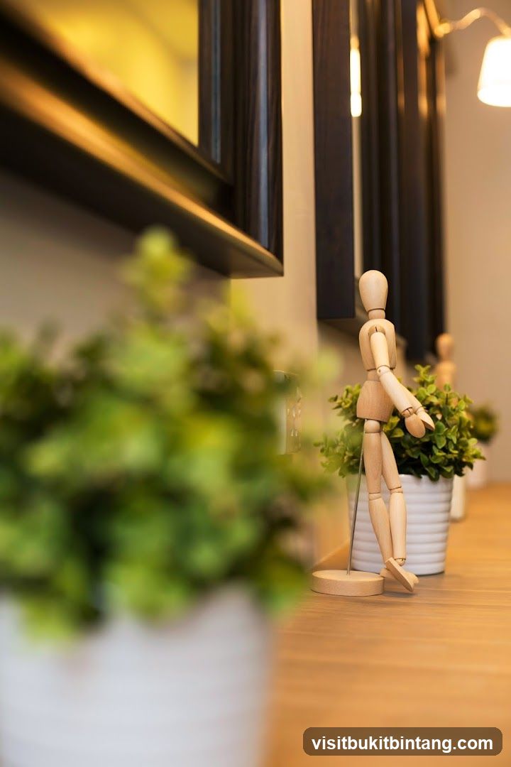 Wooden Mannequin and Potted Plants