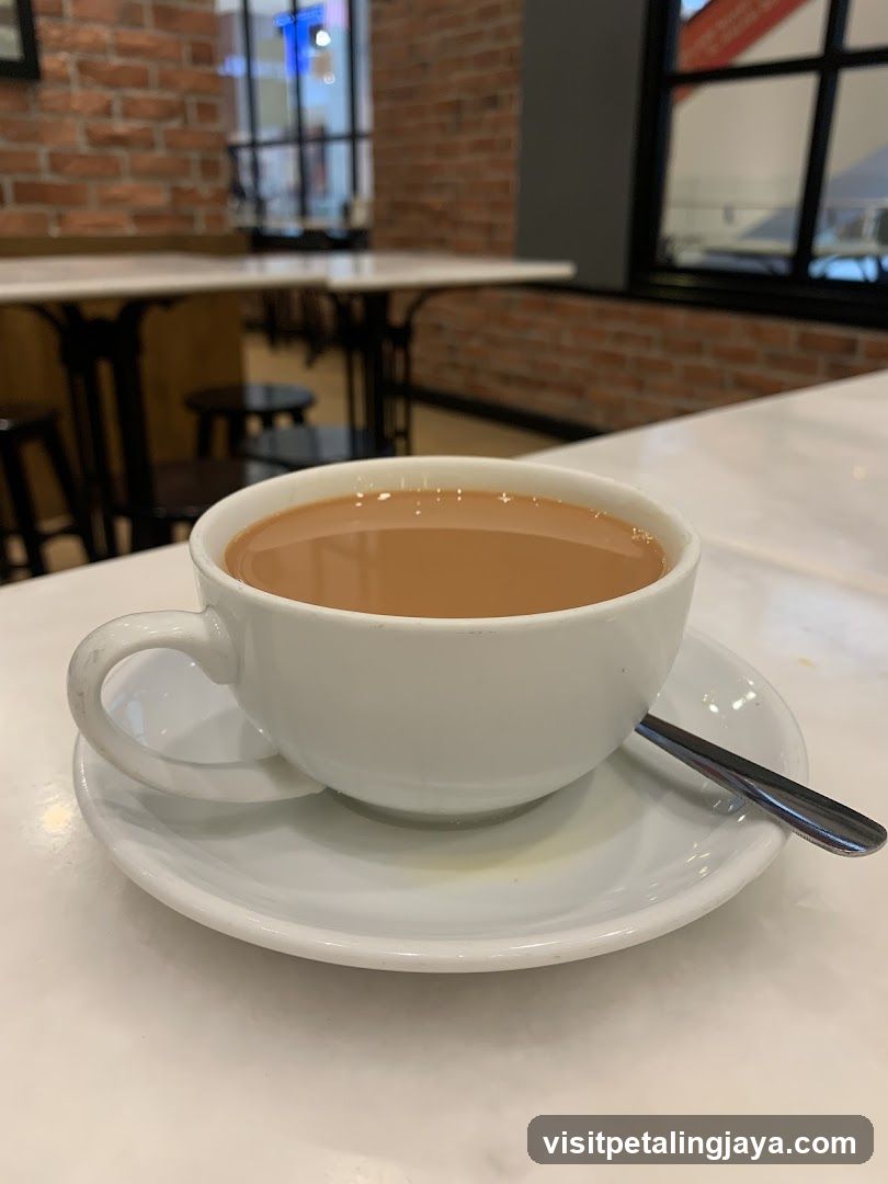 Cup of tea in a cafe interior