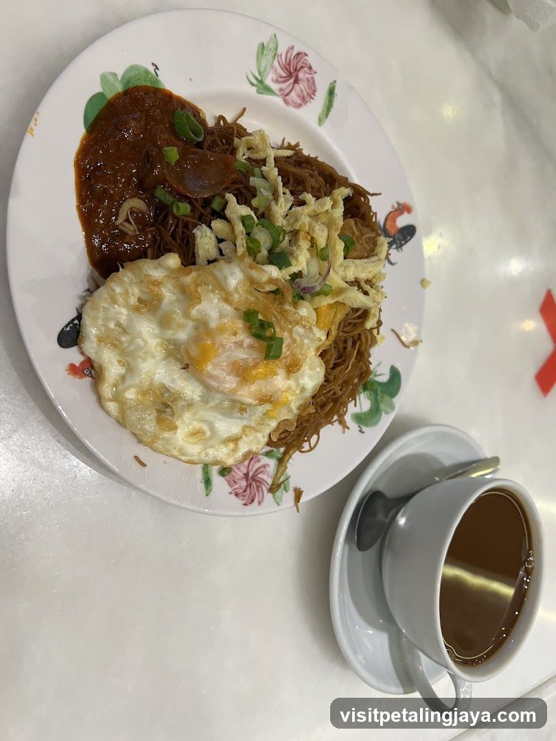 Noodles with Fried Egg and Coffee