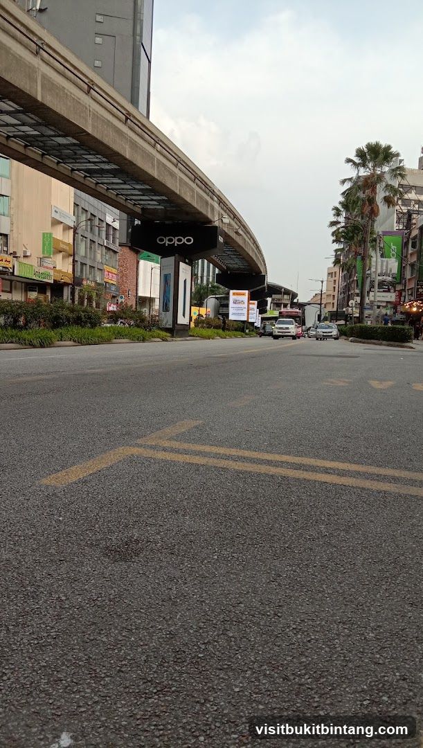 Street view with monorail and advertisements