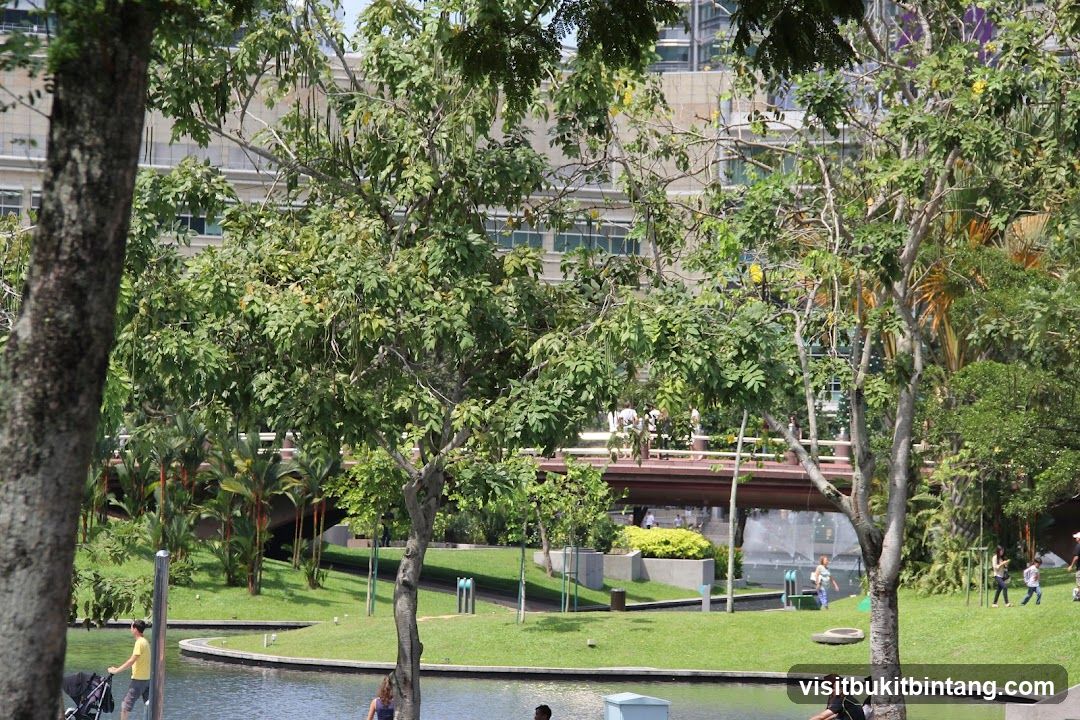 Park with people and buildings