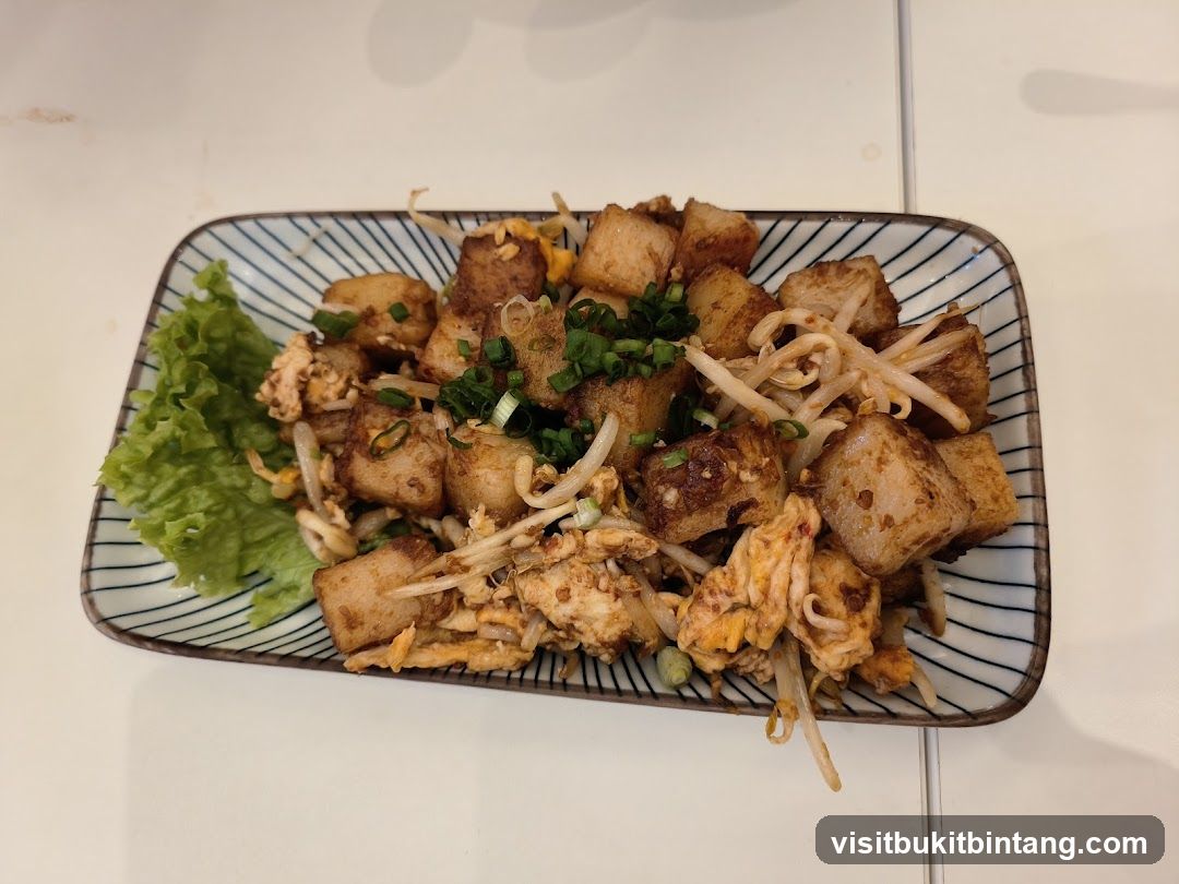 Turnip Cake with Scrambled Eggs and Bean Sprouts