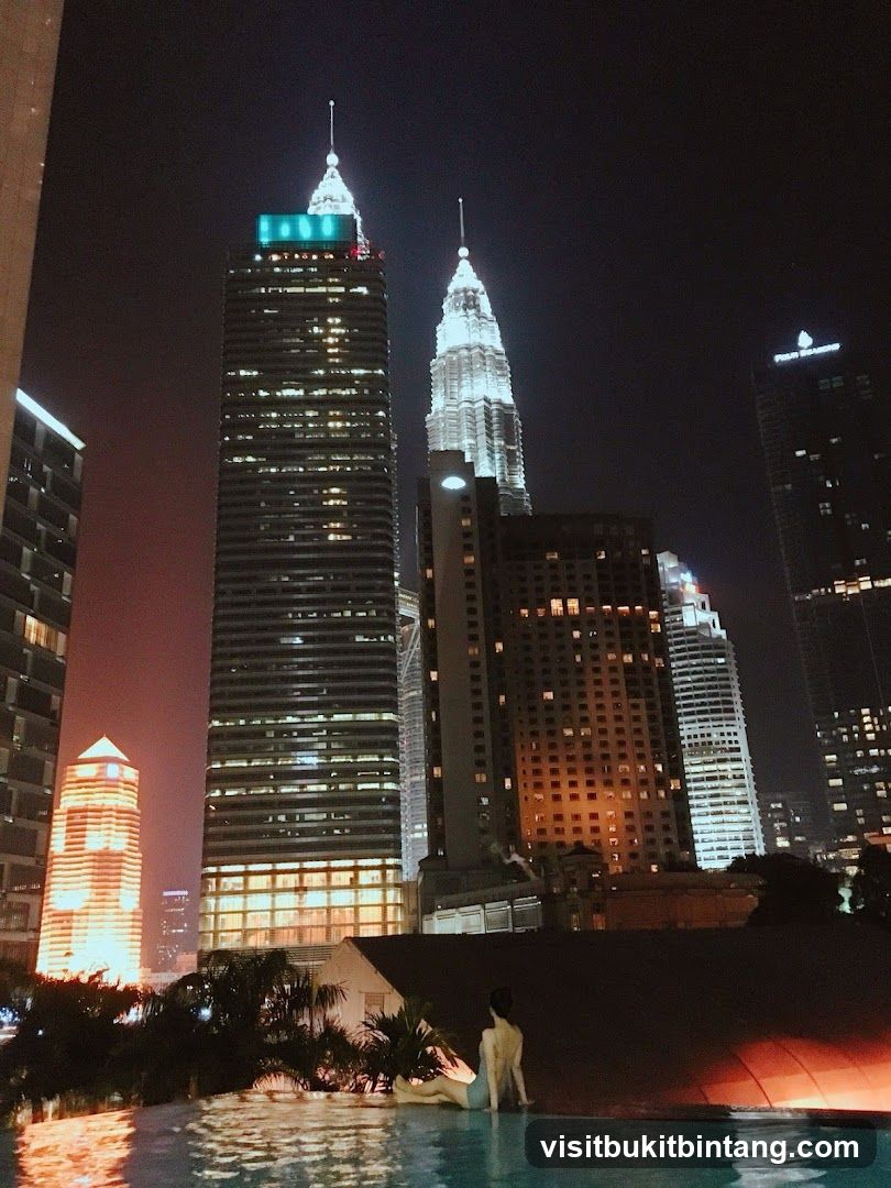 Nighttime Cityscape with Infinity Pool