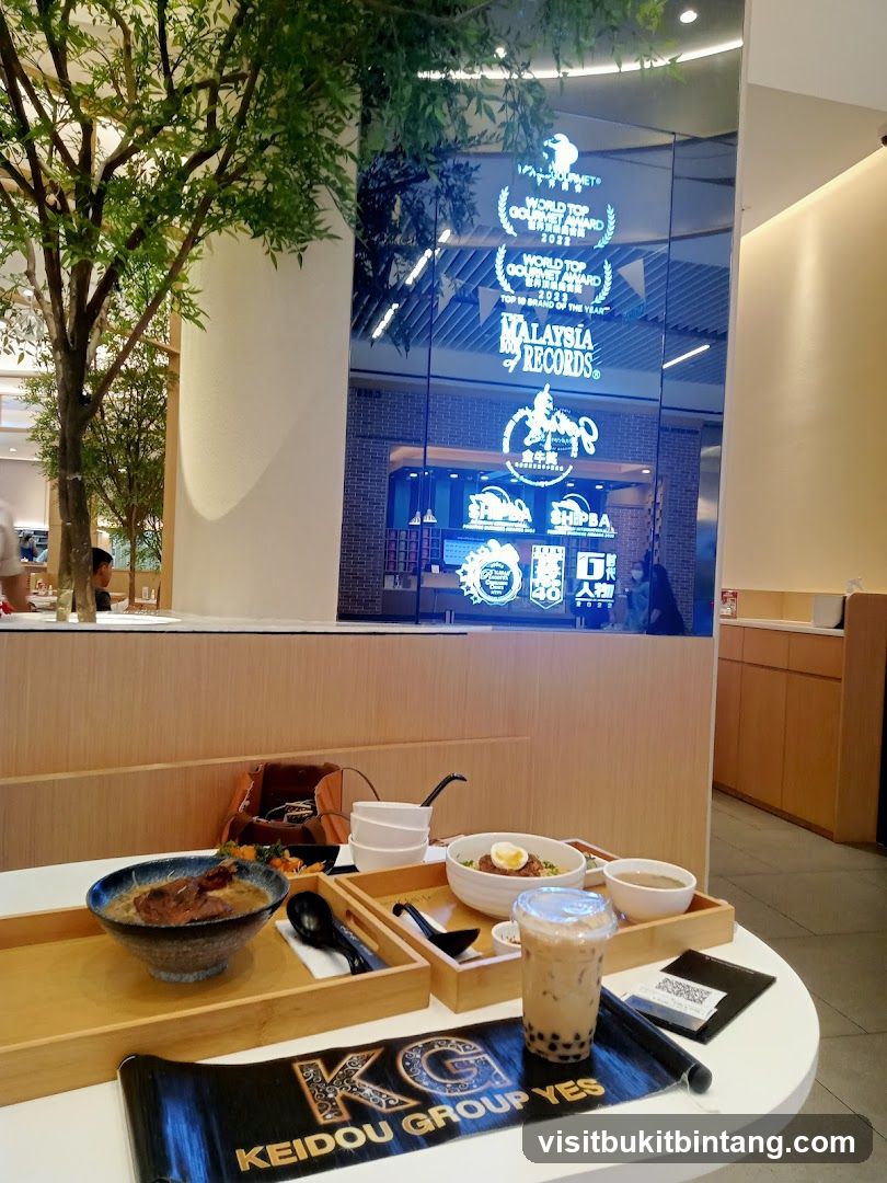 Restaurant Interior with Food and Awards