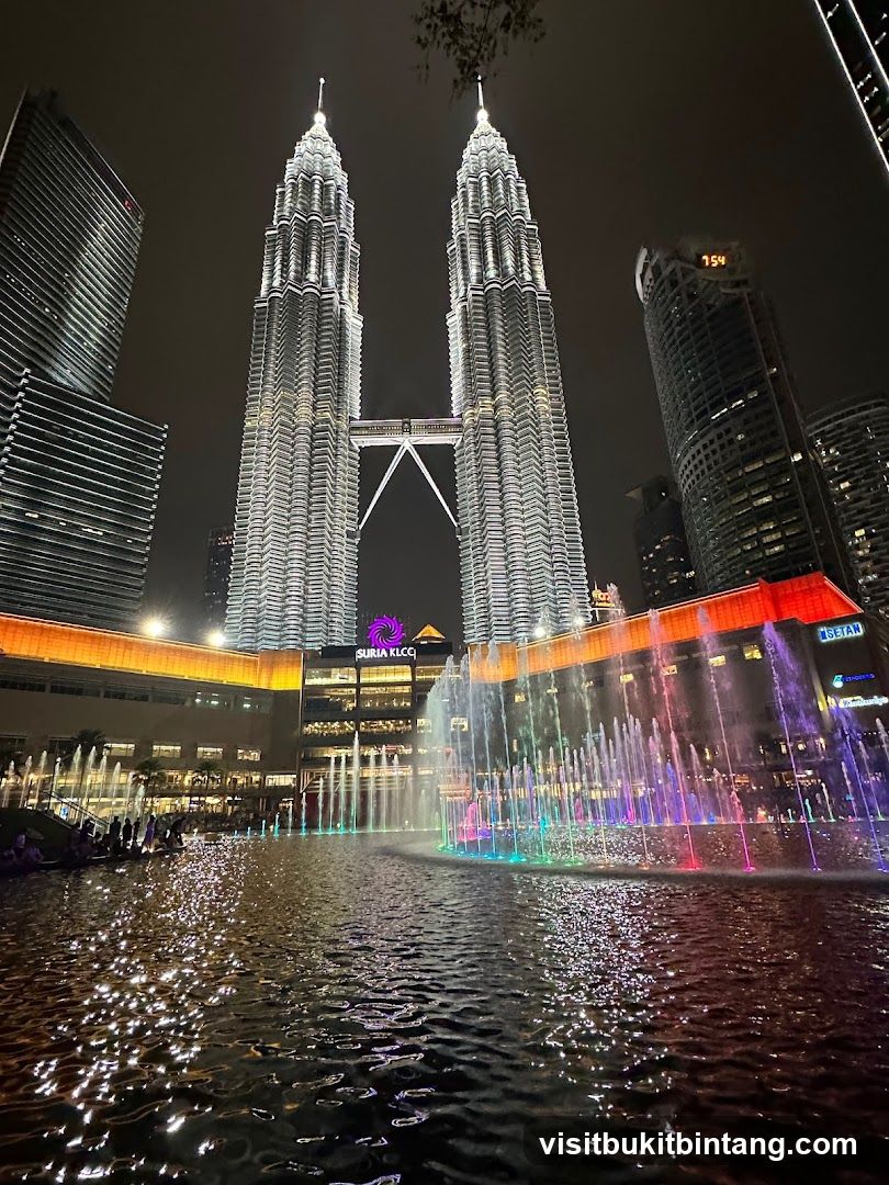 Petronas Towers at Night with Fountain Show