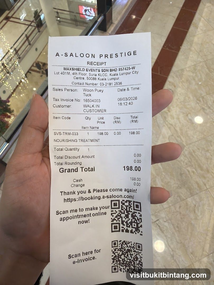 Receipt from A-Saloon Prestige