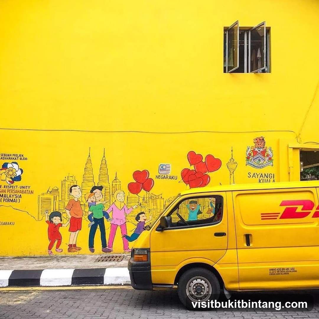 Yellow Wall Mural with DHL Van