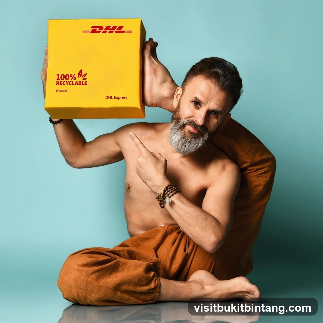 Man in Yoga Pose with DHL Box