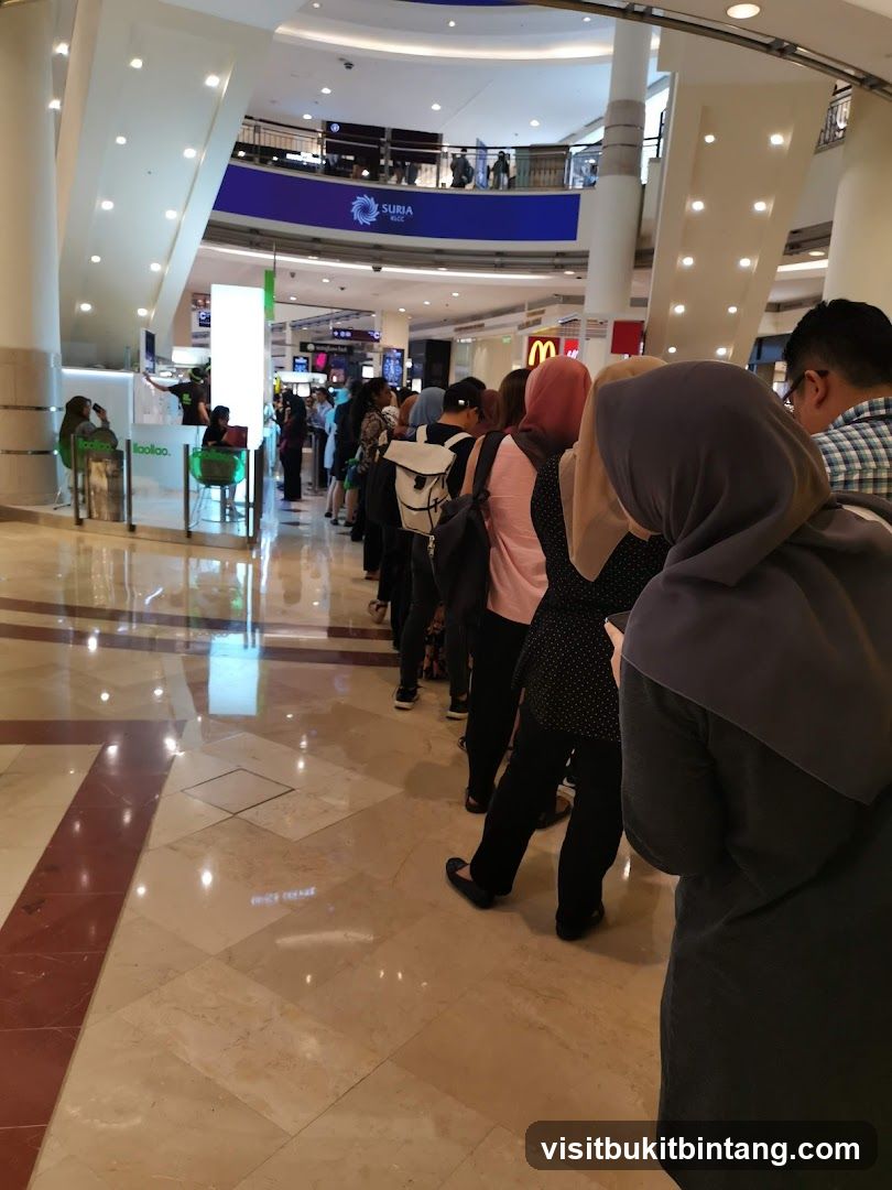 People queuing in a mall