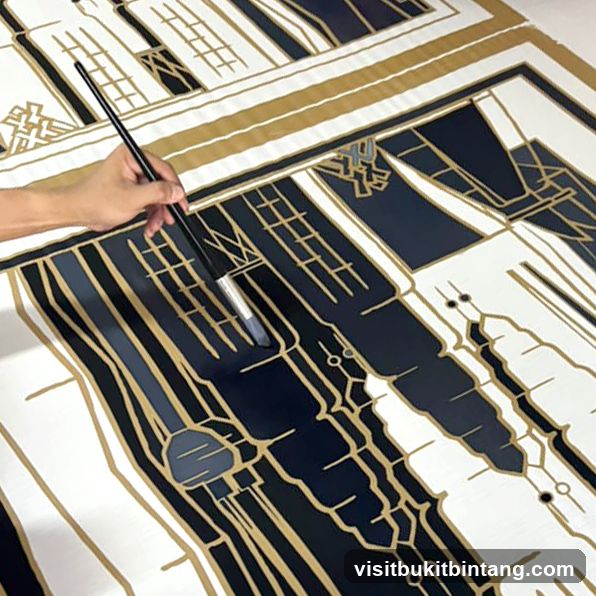 Artist painting a geometric design