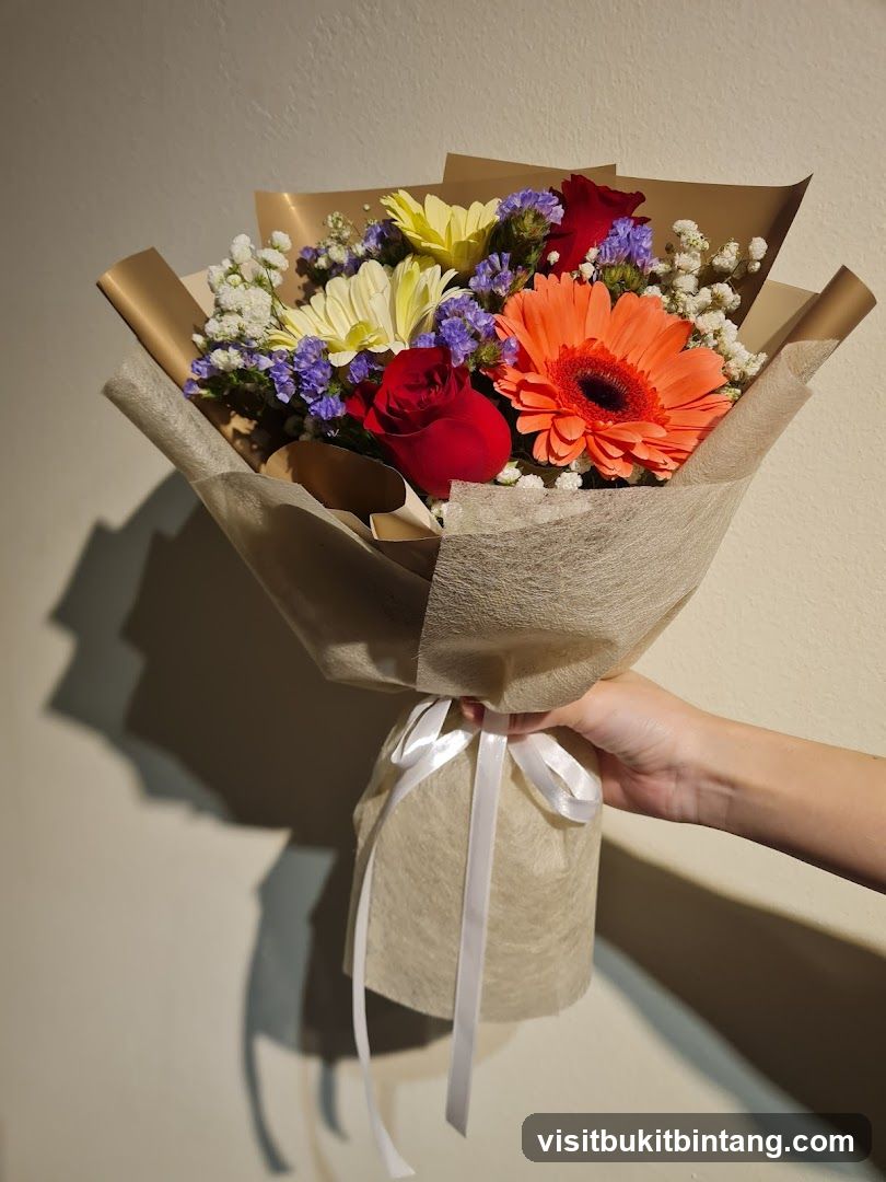 Hand holding a bouquet of flowers