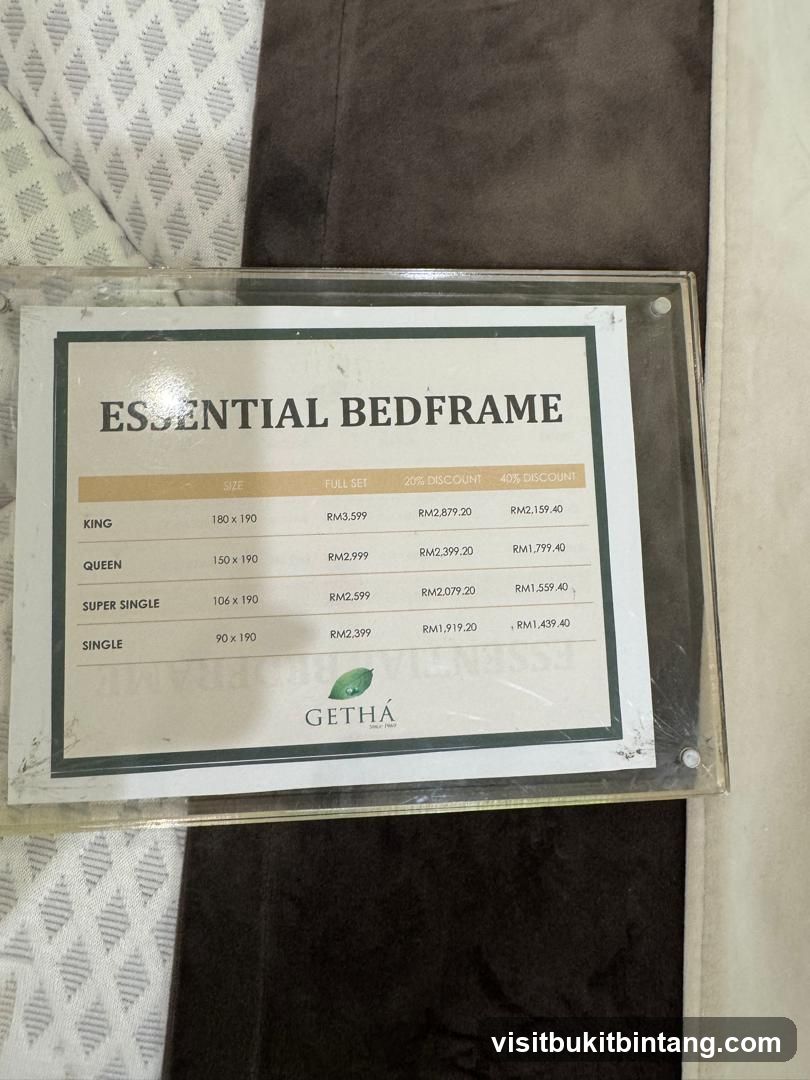 Essential Bedframe Price List