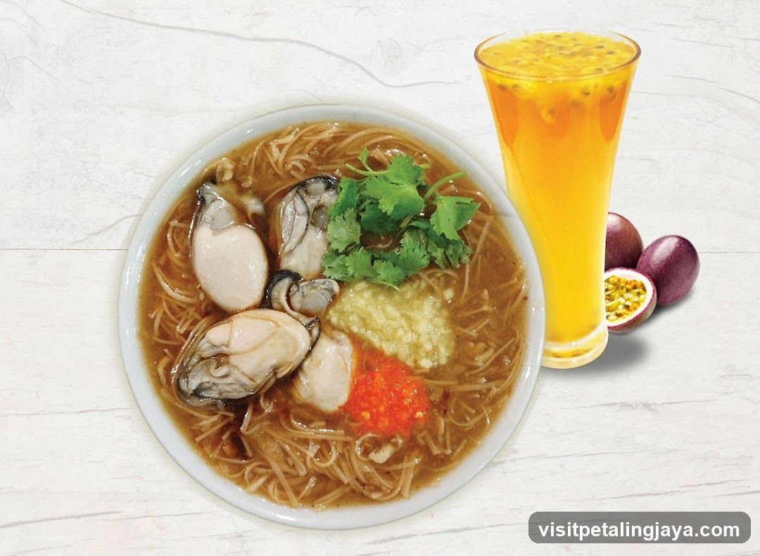 Oyster Noodle Soup with Passion Fruit Juice