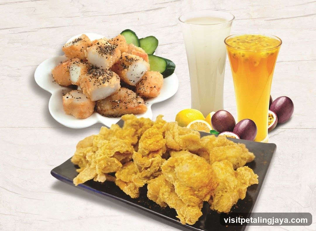 Fried Chicken and Dessert Platter with Drinks