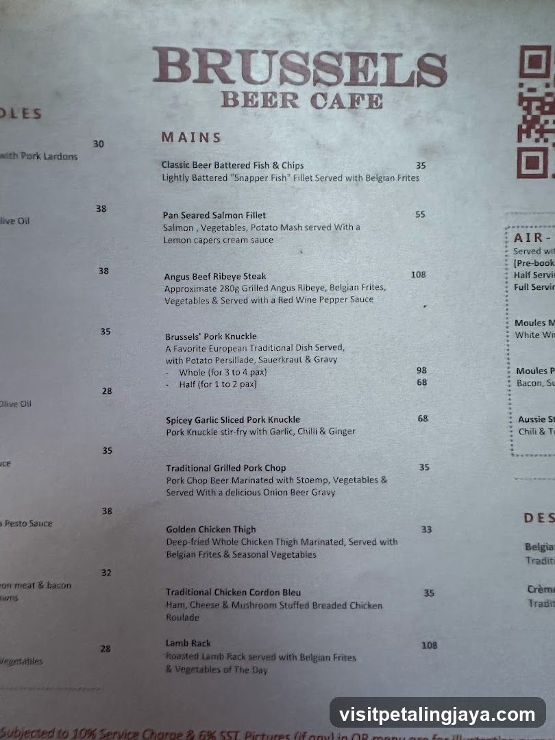Brussels Beer Cafe Menu