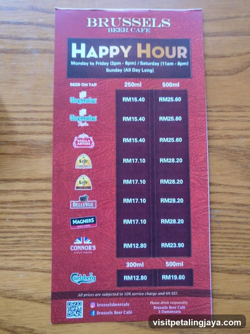 Brussels Beer Cafe Happy Hour Menu