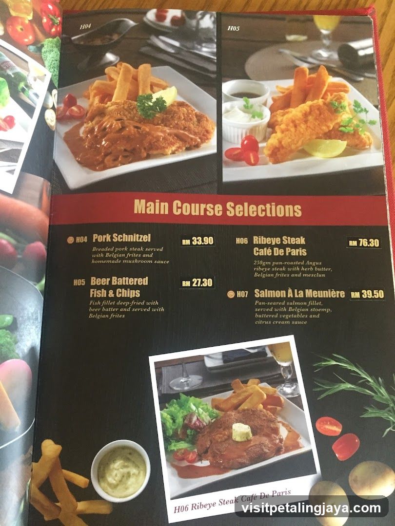Main Course Selections Menu Page