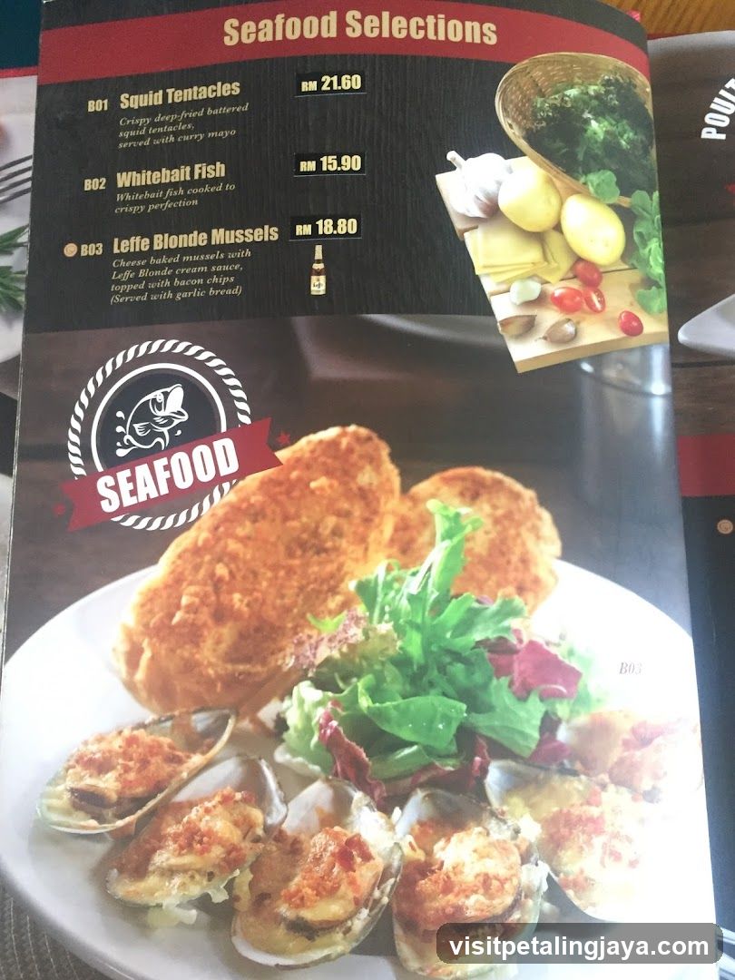 Seafood Selections Menu Page