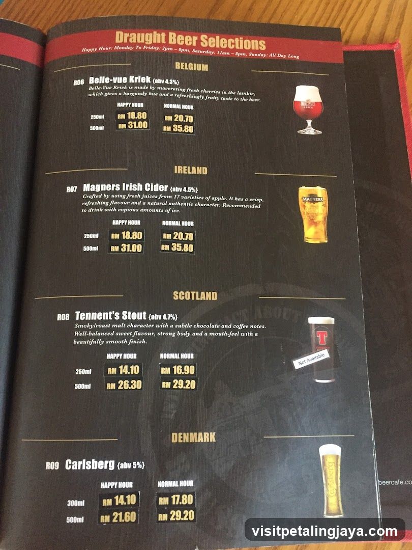 Draught Beer Selections Menu