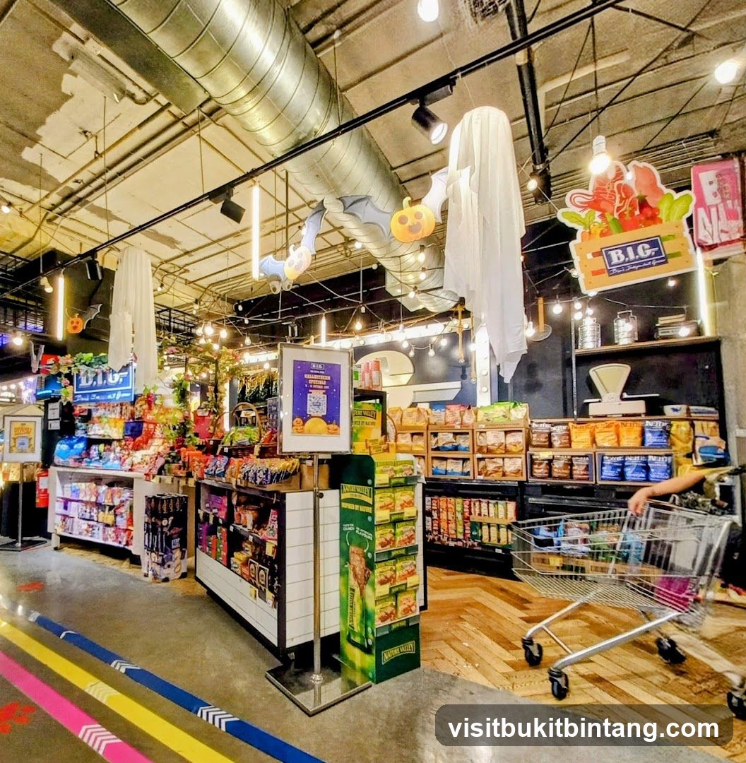 Grocery Store Aisle with Halloween Decorations