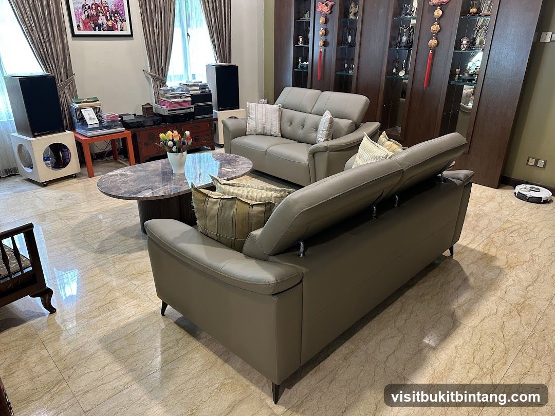 Living Room with Sofas and Display Cabinets