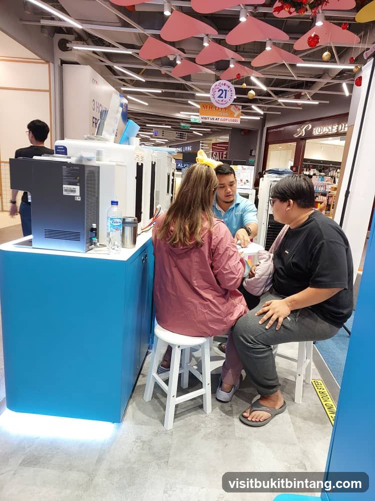 Sales interaction at a retail booth