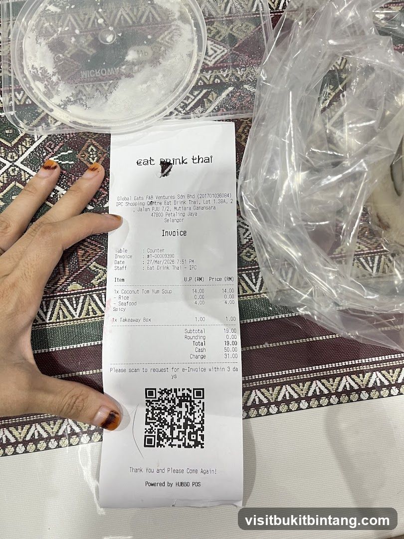 Receipt from Eat Drink Thai