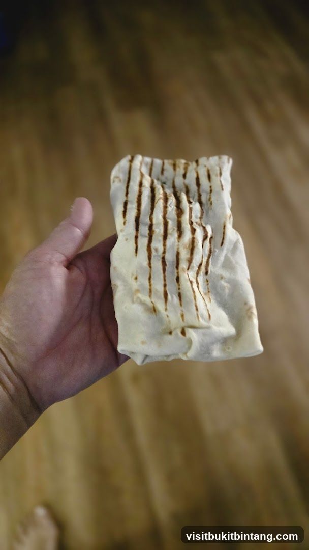 Hand holding a grilled wrap