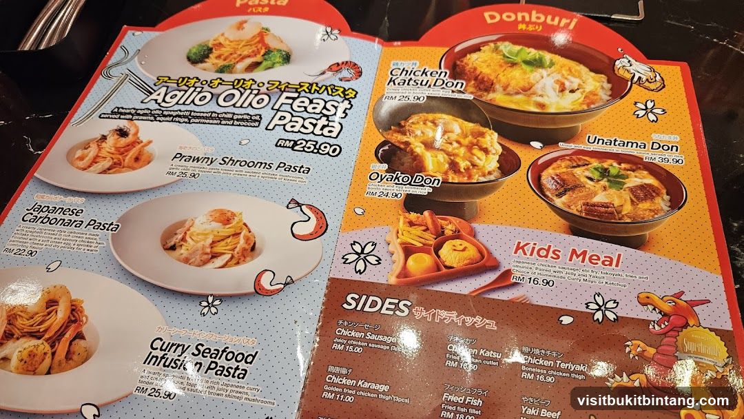 Menu with Pasta and Donburi Dishes