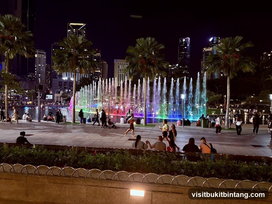 Nighttime Fountain Show in a City