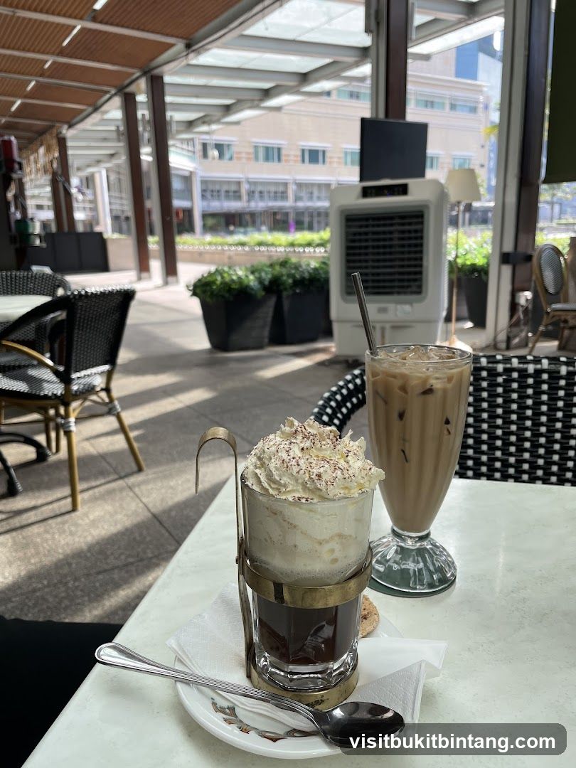 Outdoor cafe seating with drinks