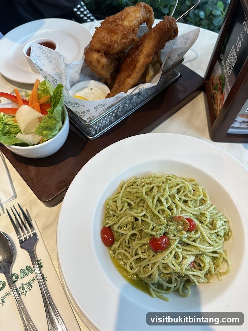 Pesto Pasta and Fish and Chips