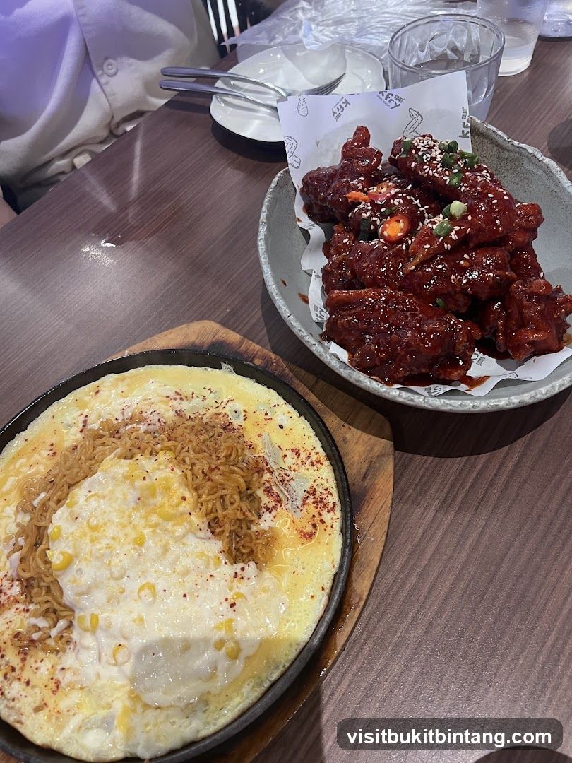 Korean Fried Chicken and Cheesy Egg Dish