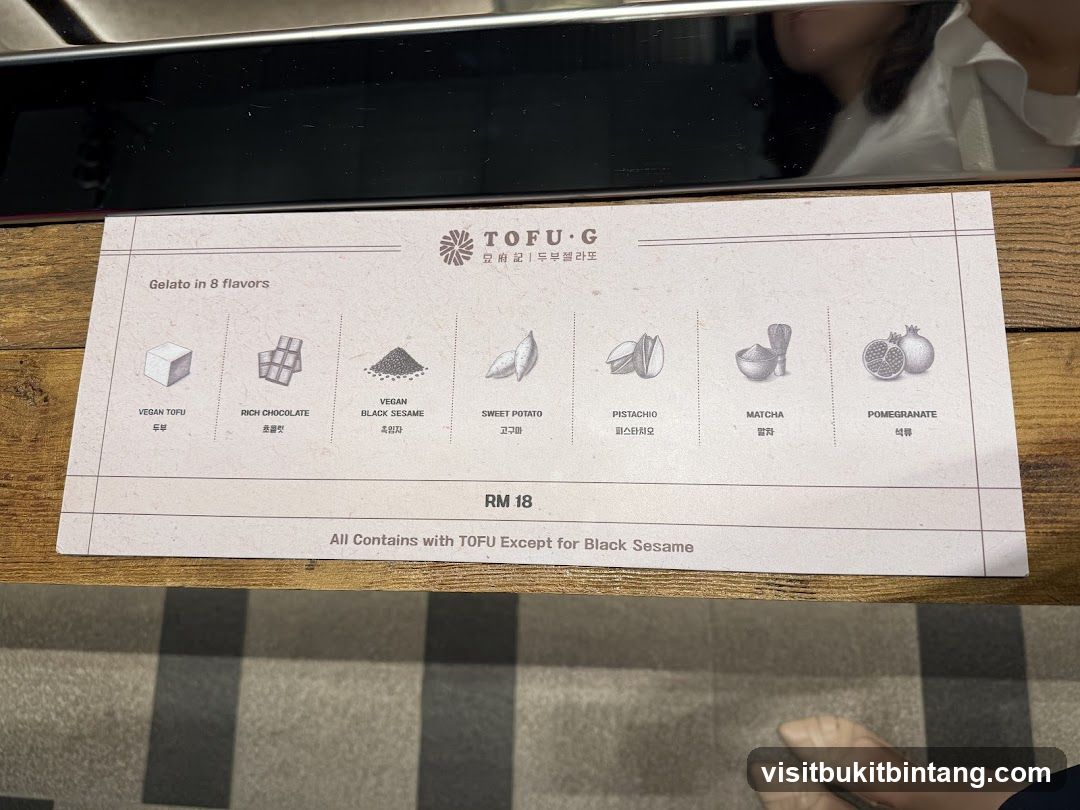 TOFU-G Gelato Menu