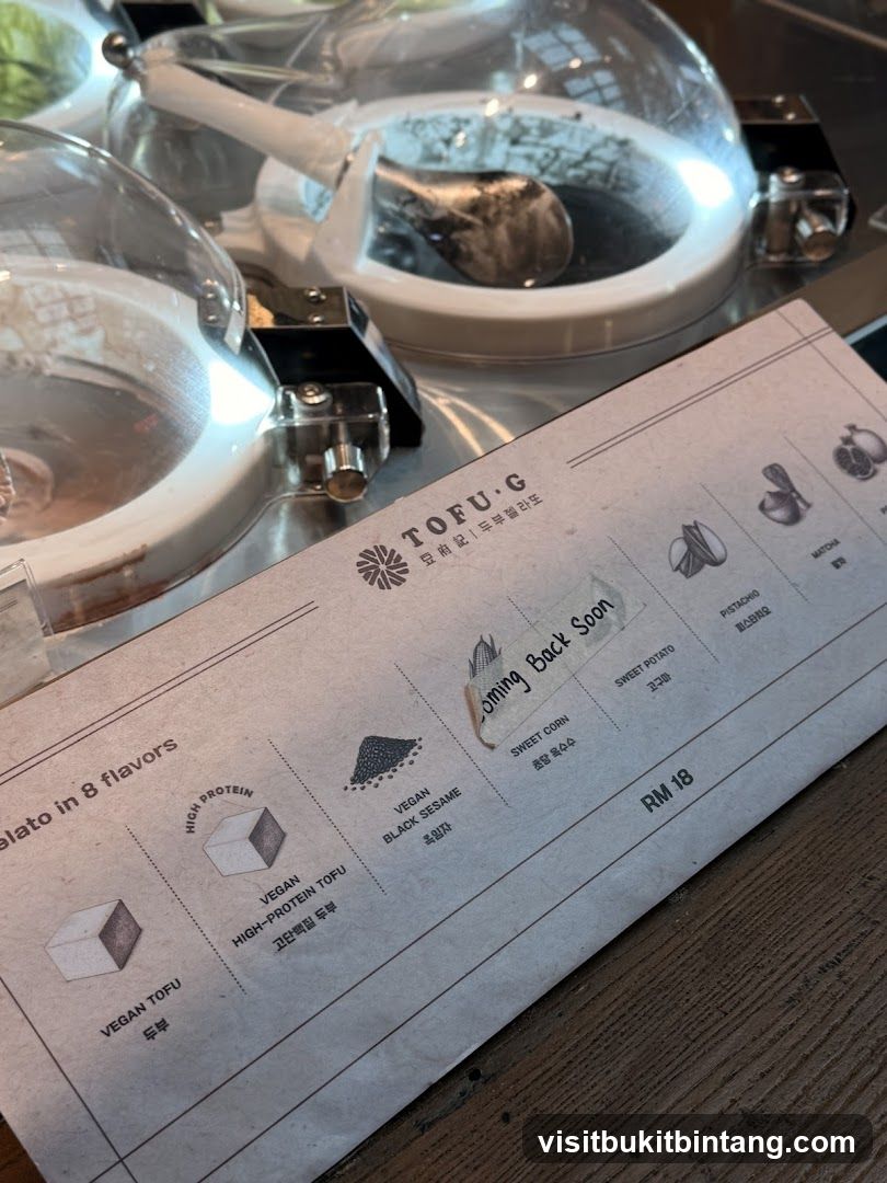 Tofu Gelato Menu