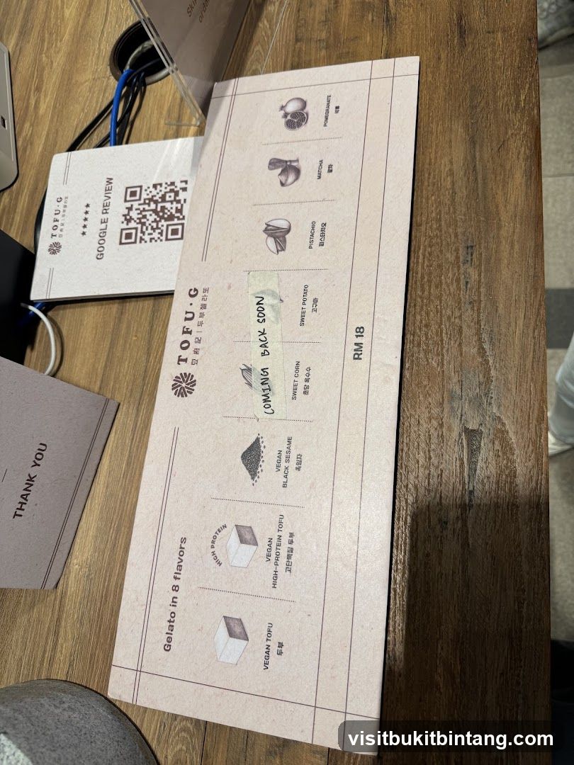 Tofu G Gelato Menu