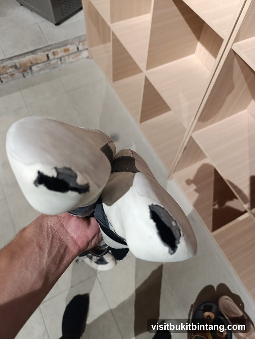 Man holding damaged shoes