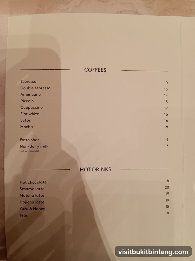 Coffees and Hot Drinks Menu