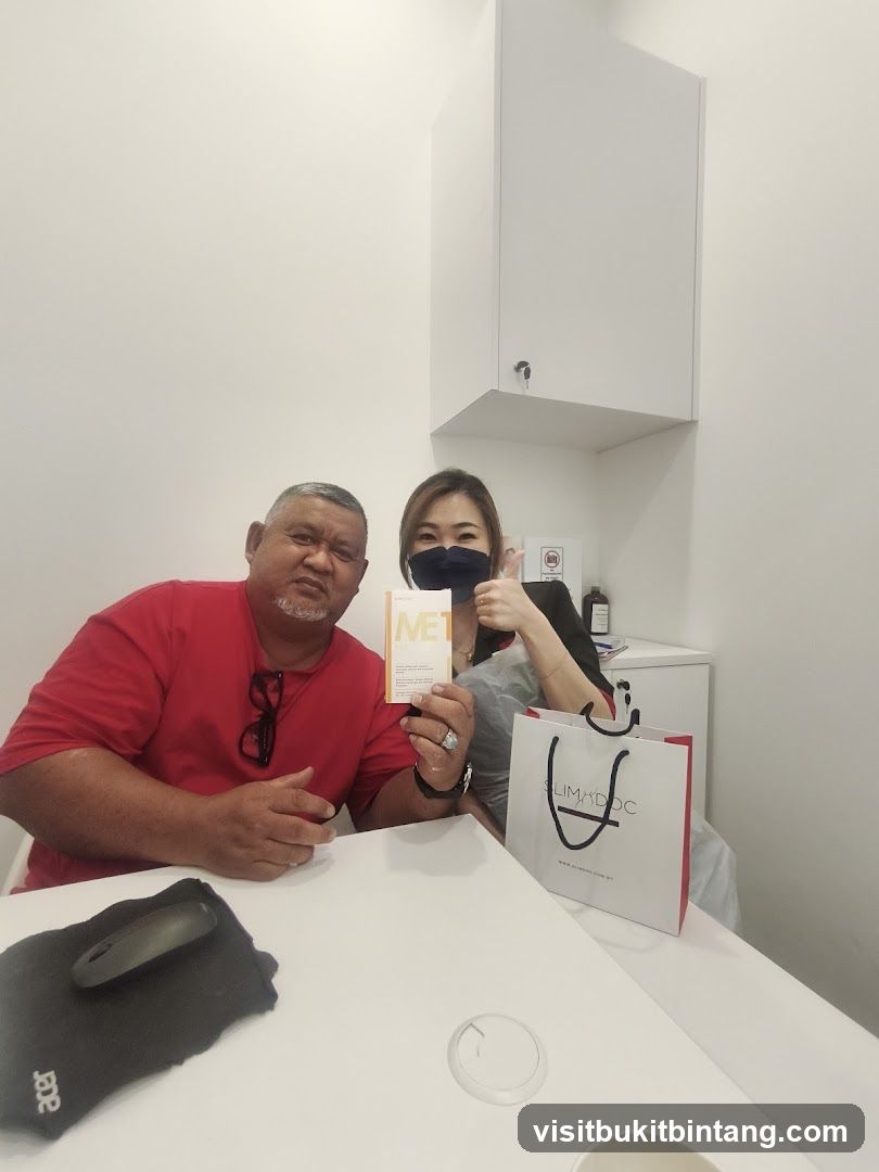 Two people holding a product and a shopping bag