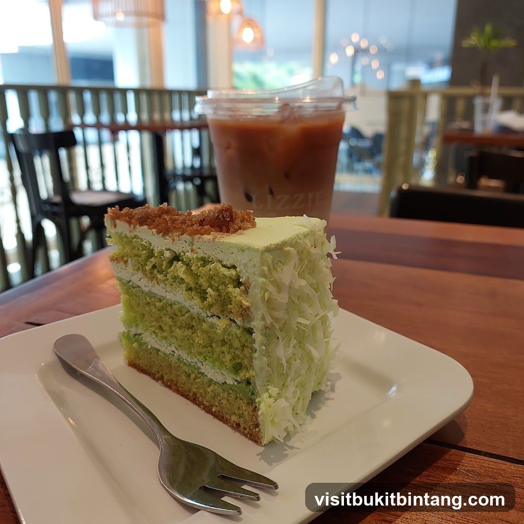 Slice of cake and iced coffee