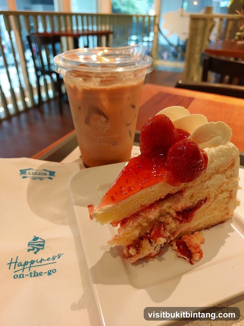 Strawberry cake and iced coffee