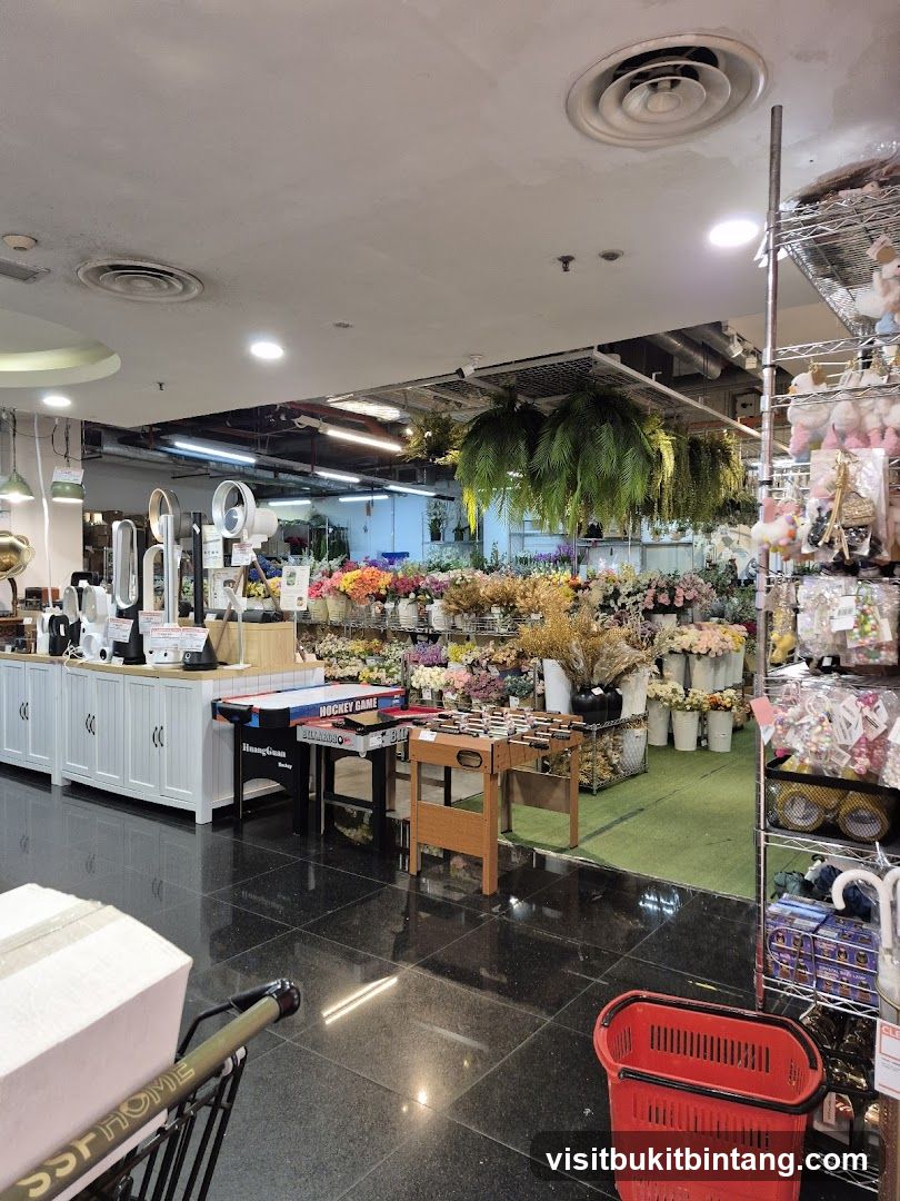Indoor market with flowers and games