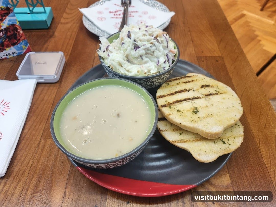 Soup, Coleslaw, and Garlic Bread